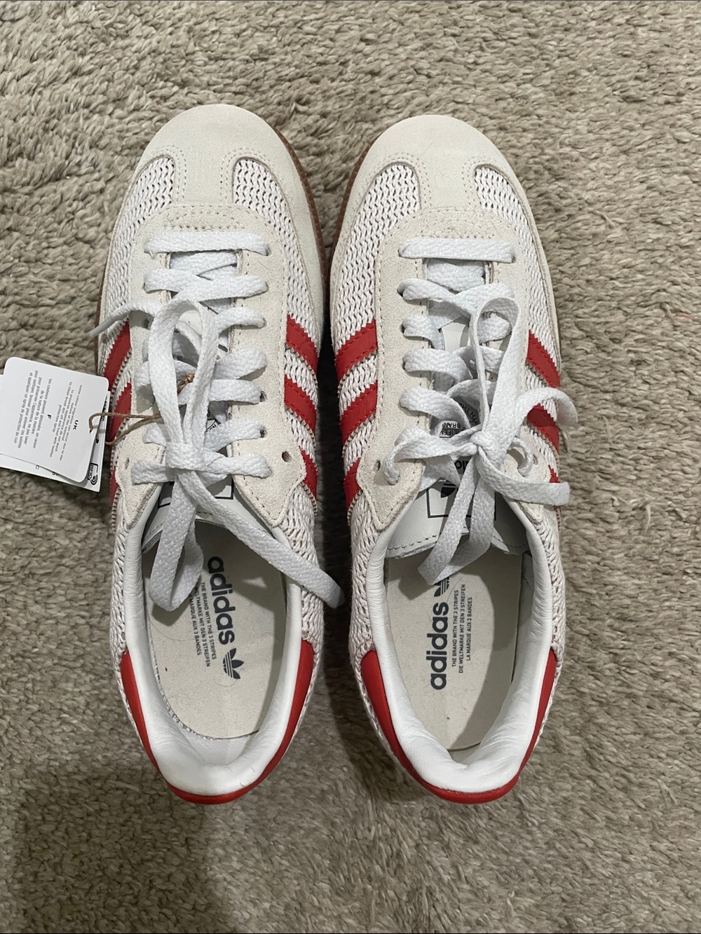 NWB Adidas Preloved Red Crochet Knit Sambas - Picture 2 of 7